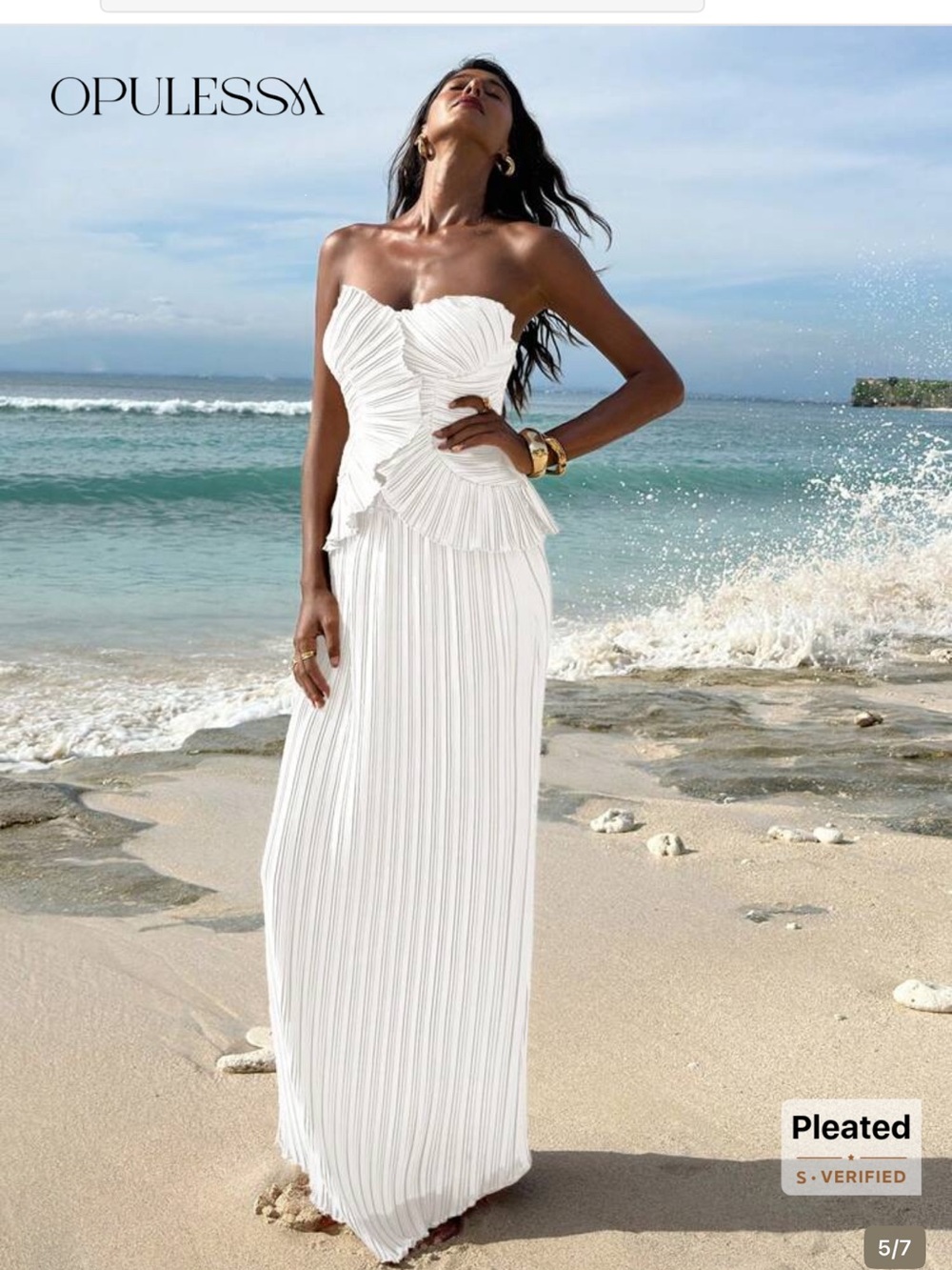 SHEIN White Strapless Pleated Maxi Skirt
